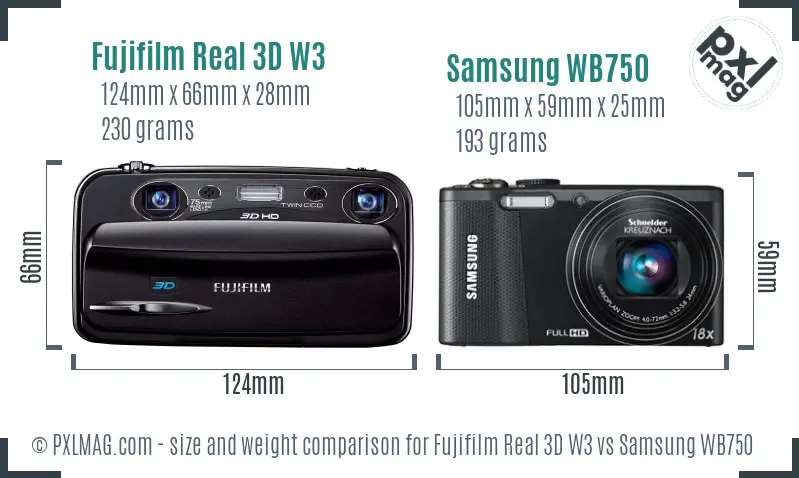 Fujifilm Real 3D W3 vs Samsung WB750 size comparison