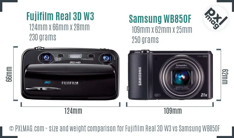Fujifilm Real 3D W3 vs Samsung WB850F size comparison