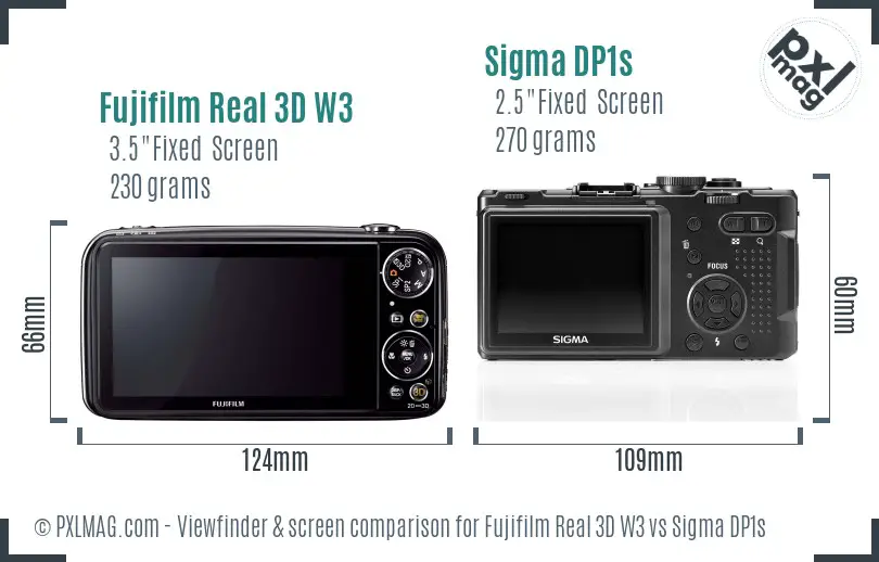 Fujifilm Real 3D W3 vs Sigma DP1s Screen and Viewfinder comparison