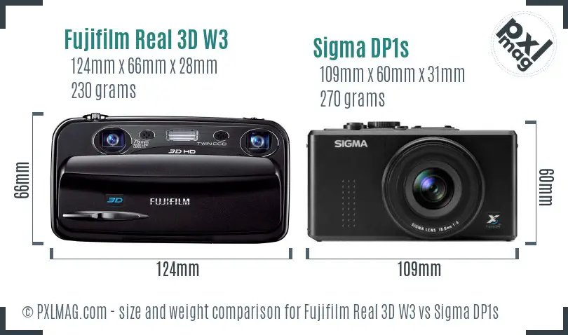 Fujifilm Real 3D W3 vs Sigma DP1s size comparison