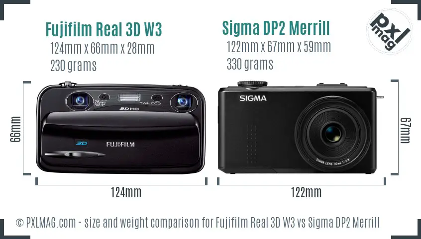 Fujifilm Real 3D W3 vs Sigma DP2 Merrill size comparison Fujifilm Real 3D W3 vs Sigma DP2 Merrill size comparison
