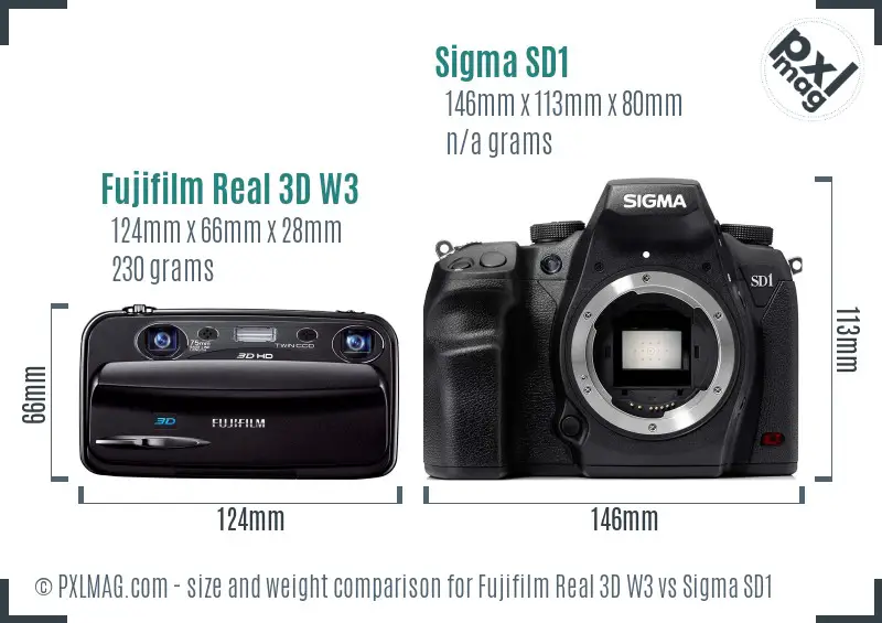 Fujifilm Real 3D W3 vs Sigma SD1 size comparison
