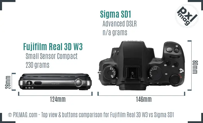 Fujifilm Real 3D W3 vs Sigma SD1 top view buttons comparison