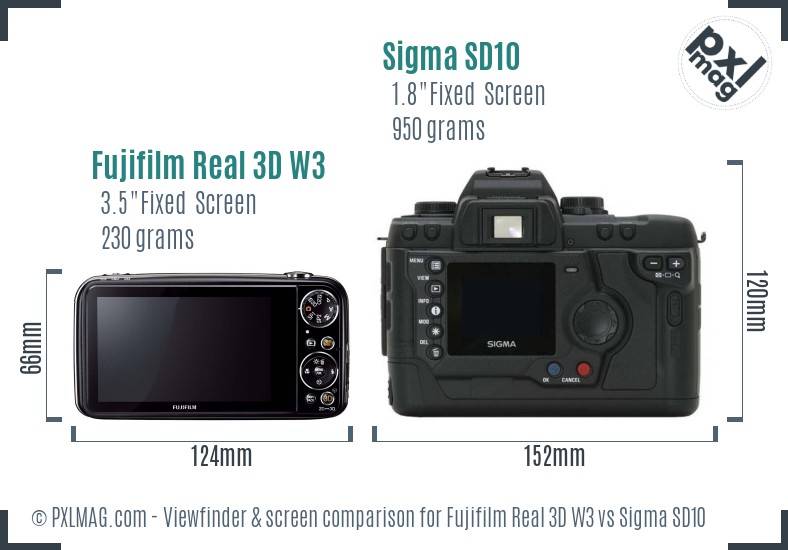 Fujifilm Real 3D W3 vs Sigma SD10 Screen and Viewfinder comparison