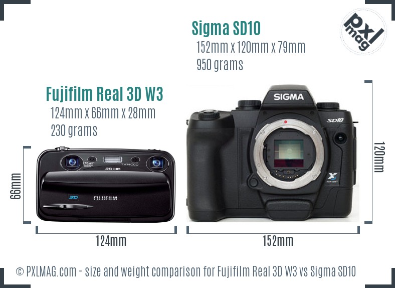 Fujifilm Real 3D W3 vs Sigma SD10 size comparison Fujifilm Real 3D W3 vs Sigma SD10 size comparison