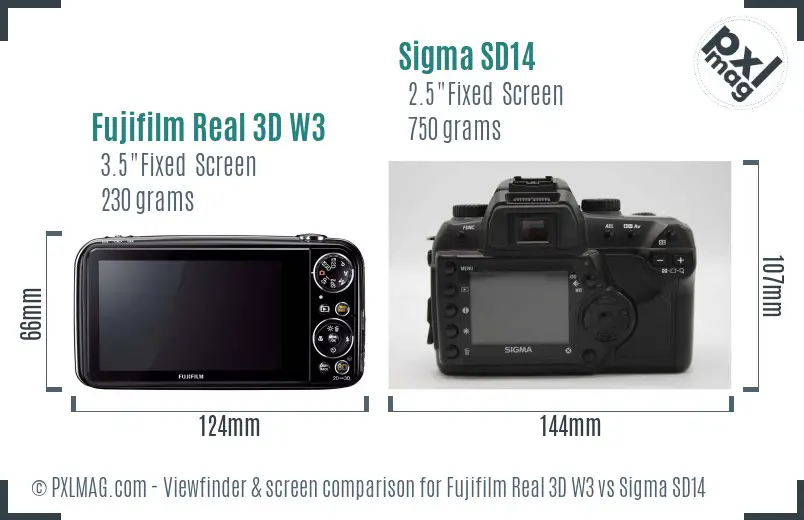Fujifilm Real 3D W3 vs Sigma SD14 Screen and Viewfinder comparison