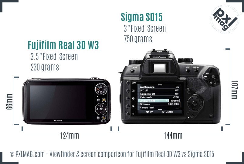 Fujifilm Real 3D W3 vs Sigma SD15 Screen and Viewfinder comparison