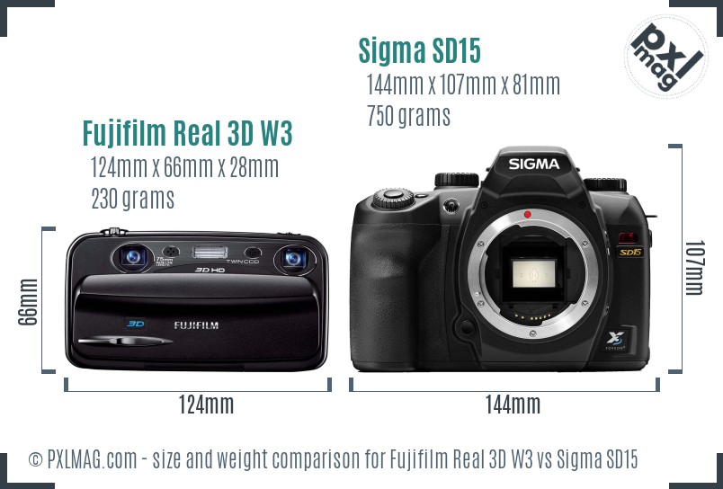 Fujifilm Real 3D W3 vs Sigma SD15 size comparison Fujifilm Real 3D W3 vs Sigma SD15 size comparison