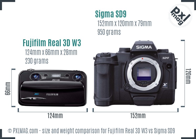 Fujifilm Real 3D W3 vs Sigma SD9 size comparison