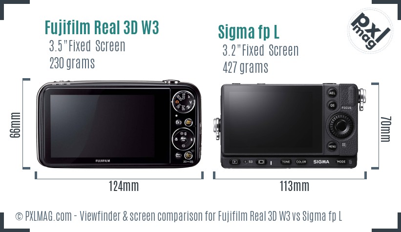 Fujifilm Real 3D W3 vs Sigma fp L Screen and Viewfinder comparison
