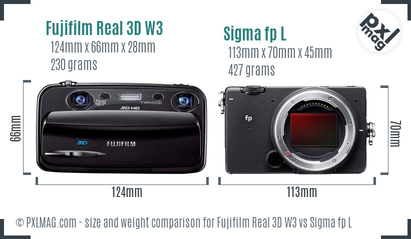 Fujifilm Real 3D W3 vs Sigma fp L size comparison