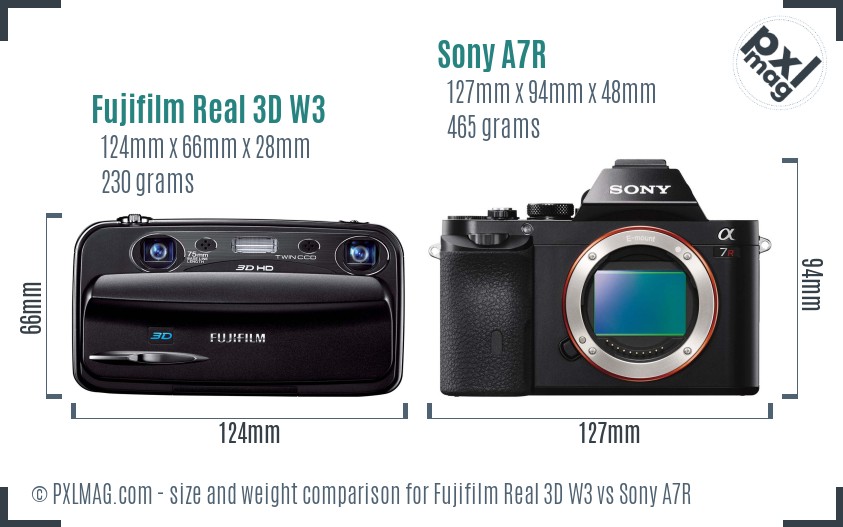 Fujifilm Real 3D W3 vs Sony A7R size comparison Fujifilm Real 3D W3 vs Sony A7R size comparison