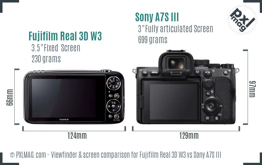 Fujifilm Real 3D W3 vs Sony A7S III Screen and Viewfinder comparison