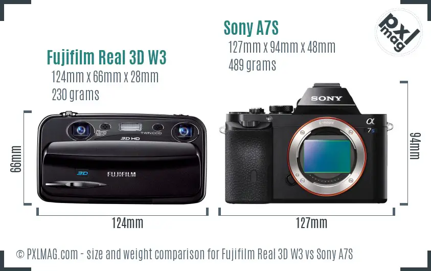 Fujifilm Real 3D W3 vs Sony A7S size comparison Fujifilm Real 3D W3 vs Sony A7S size comparison