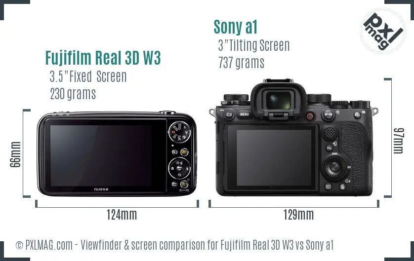 Fujifilm Real 3D W3 vs Sony a1 Screen and Viewfinder comparison