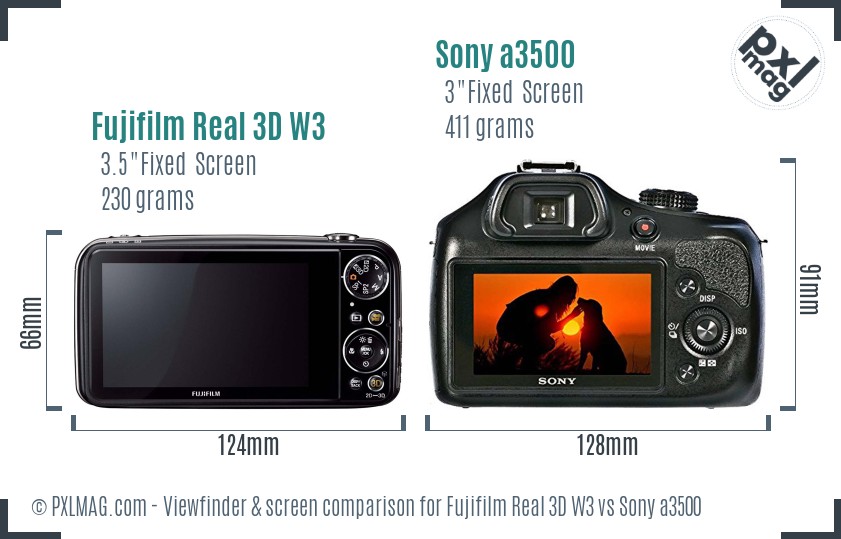 Fujifilm Real 3D W3 vs Sony a3500 Screen and Viewfinder comparison