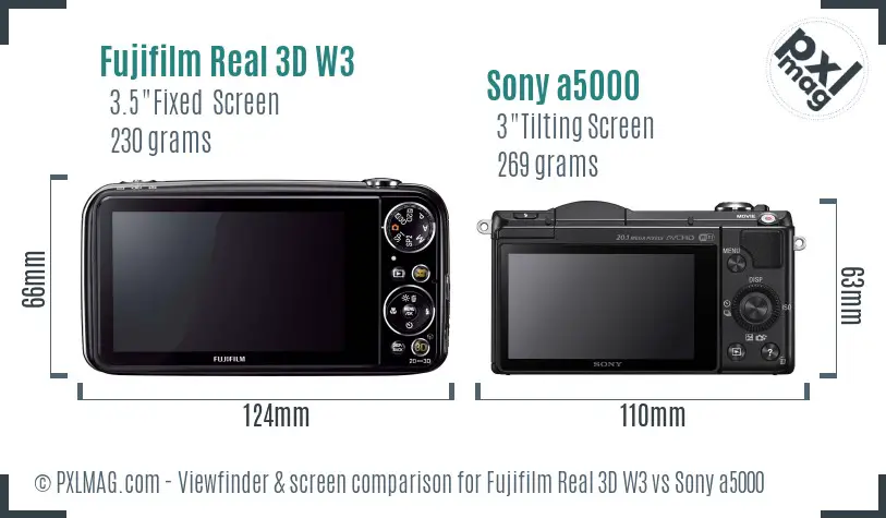 Fujifilm Real 3D W3 vs Sony a5000 Screen and Viewfinder comparison Fujifilm Real 3D W3 vs Sony a5000 Screen and Viewfinder comparison