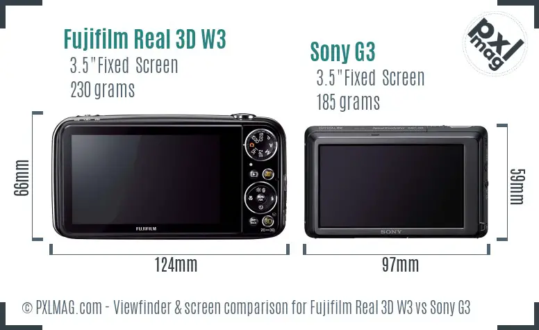 Fujifilm Real 3D W3 vs Sony G3 Screen and Viewfinder comparison