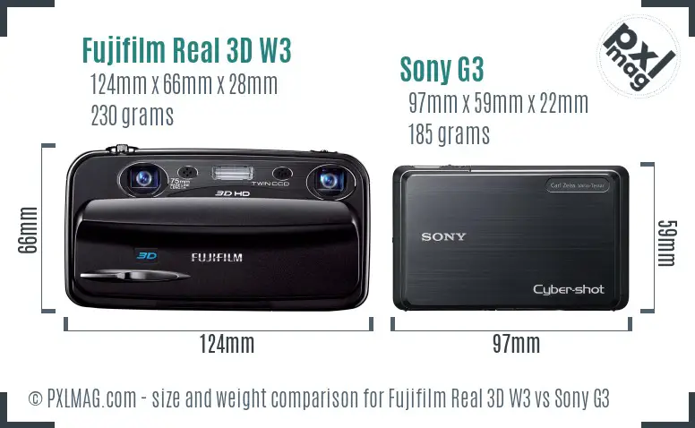 Fujifilm Real 3D W3 vs Sony G3 size comparison