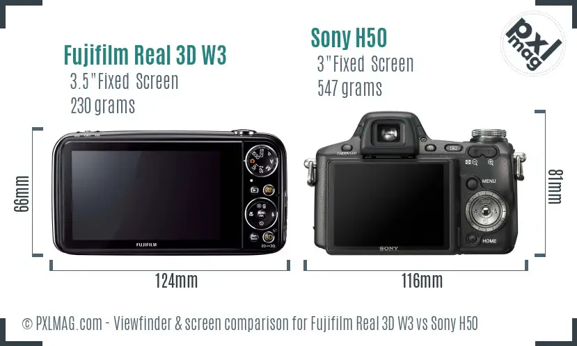 Fujifilm Real 3D W3 vs Sony H50 Screen and Viewfinder comparison