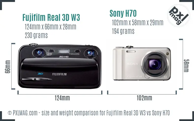 Fujifilm Real 3D W3 vs Sony H70 size comparison