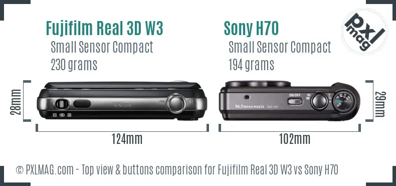 Fujifilm Real 3D W3 vs Sony H70 top view buttons comparison