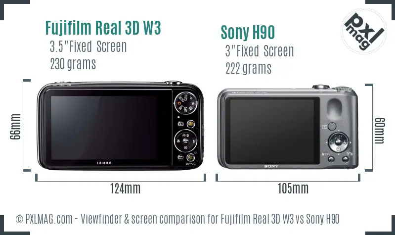 Fujifilm Real 3D W3 vs Sony H90 Screen and Viewfinder comparison