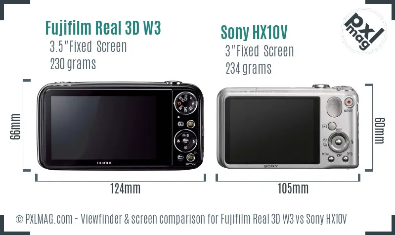 Fujifilm Real 3D W3 vs Sony HX10V Screen and Viewfinder comparison