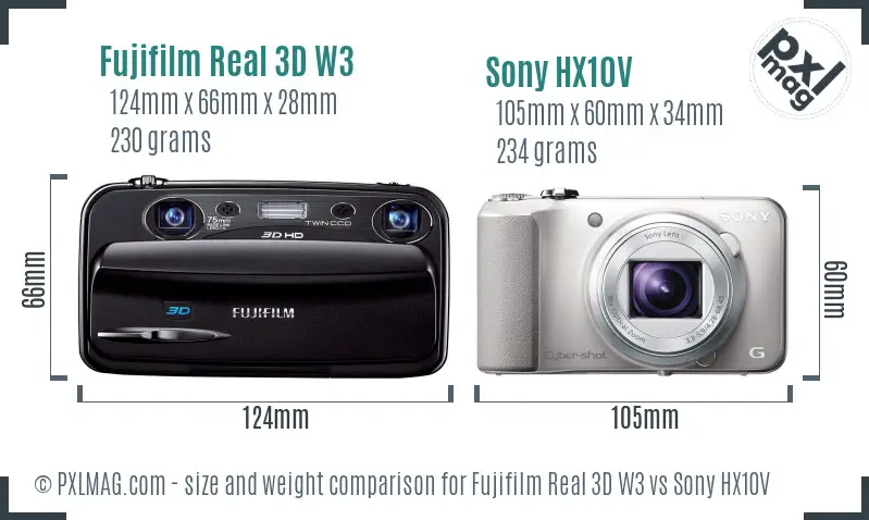 Fujifilm Real 3D W3 vs Sony HX10V size comparison