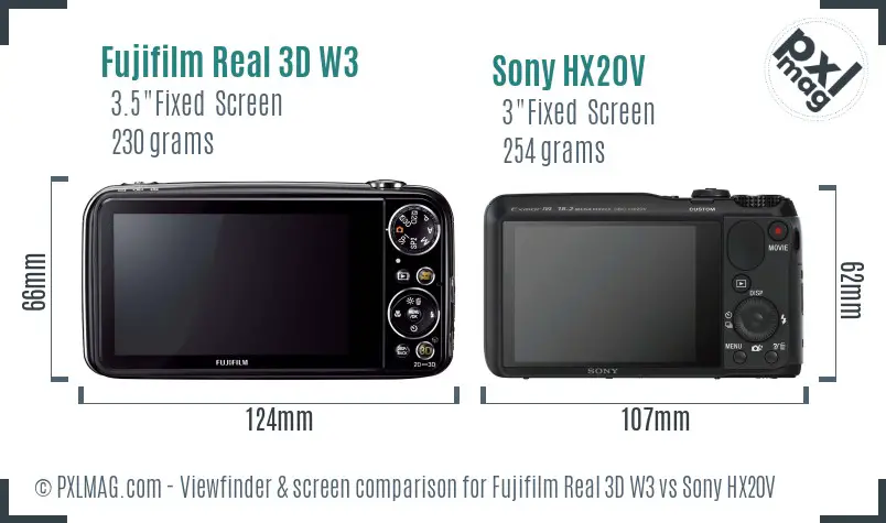 Fujifilm Real 3D W3 vs Sony HX20V Screen and Viewfinder comparison