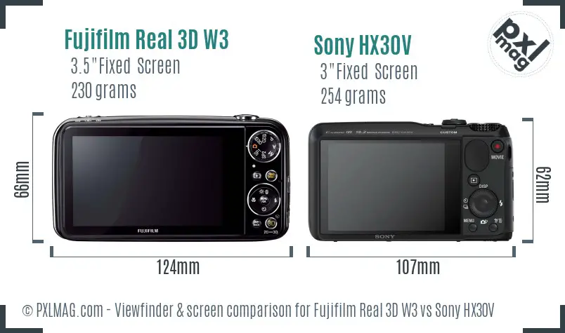 Fujifilm Real 3D W3 vs Sony HX30V Screen and Viewfinder comparison