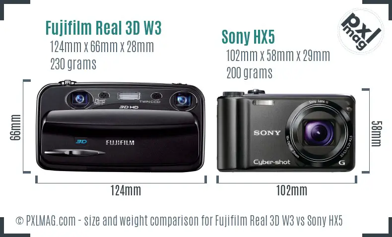 Fujifilm Real 3D W3 vs Sony HX5 size comparison
