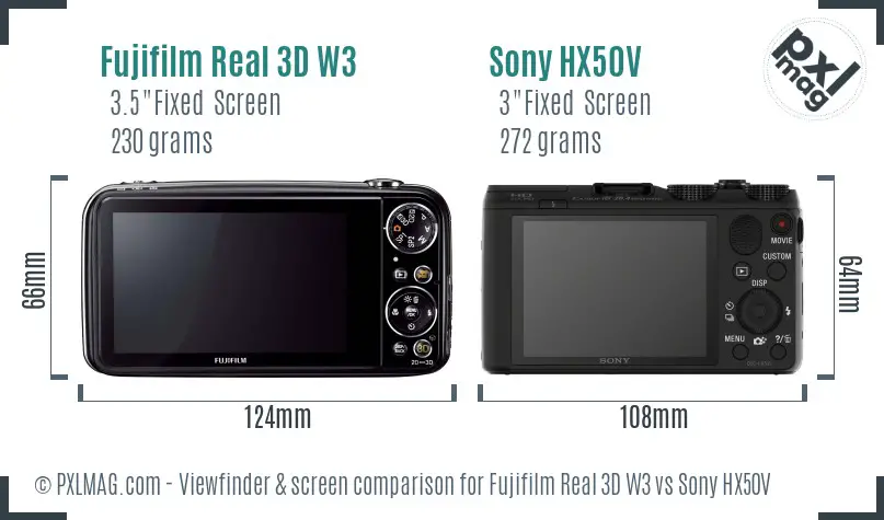 Fujifilm Real 3D W3 vs Sony HX50V Screen and Viewfinder comparison