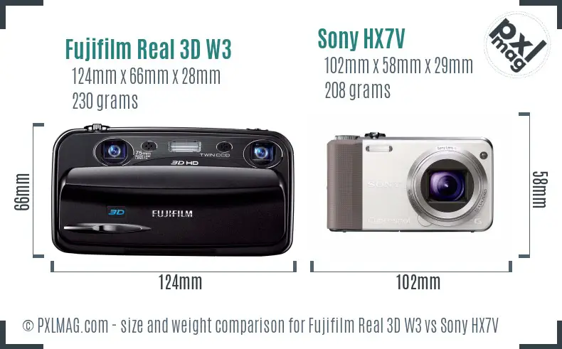 Fujifilm Real 3D W3 vs Sony HX7V size comparison