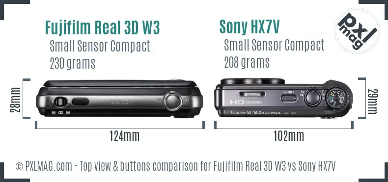 Fujifilm Real 3D W3 vs Sony HX7V top view buttons comparison