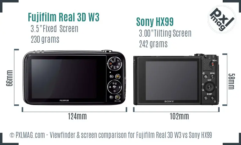 Fujifilm Real 3D W3 vs Sony HX99 Screen and Viewfinder comparison