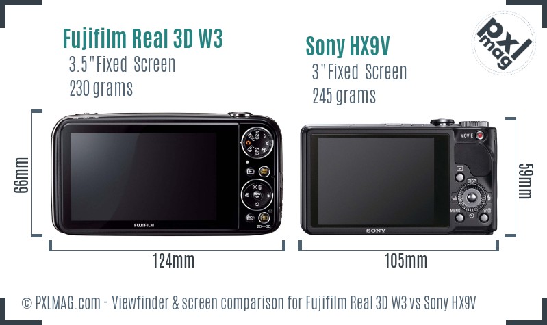 Fujifilm Real 3D W3 vs Sony HX9V Screen and Viewfinder comparison