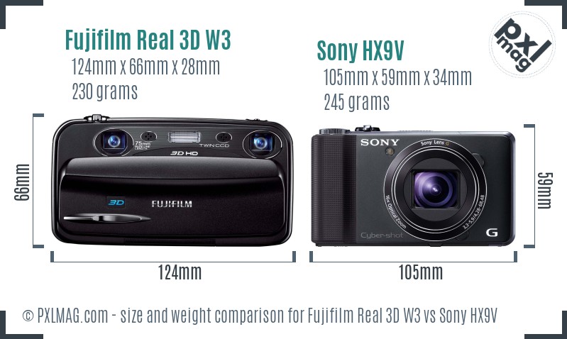 Fujifilm Real 3D W3 vs Sony HX9V size comparison