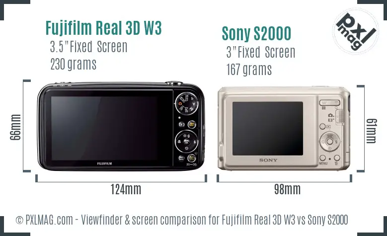 Fujifilm Real 3D W3 vs Sony S2000 Screen and Viewfinder comparison