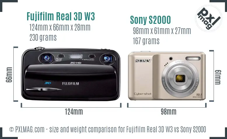 Fujifilm Real 3D W3 vs Sony S2000 size comparison Fujifilm Real 3D W3 vs Sony S2000 size comparison