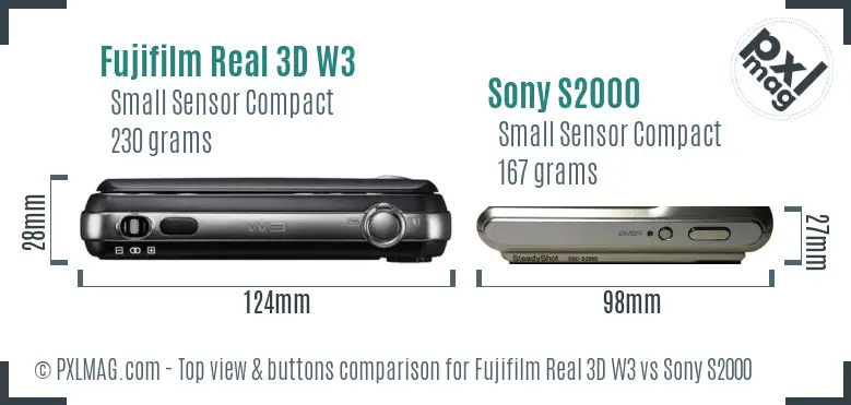Fujifilm Real 3D W3 vs Sony S2000 top view buttons comparison