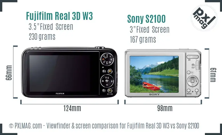 Fujifilm Real 3D W3 vs Sony S2100 Screen and Viewfinder comparison Fujifilm Real 3D W3 vs Sony S2100 Screen and Viewfinder comparison