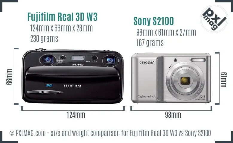 Fujifilm Real 3D W3 vs Sony S2100 size comparison Fujifilm Real 3D W3 vs Sony S2100 size comparison