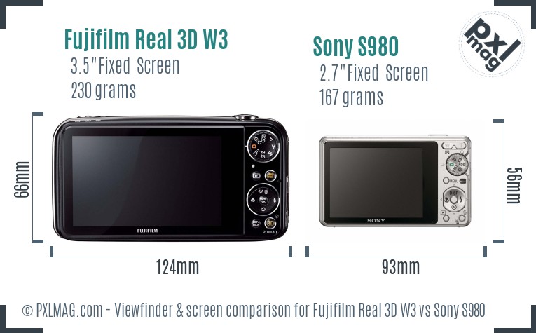 Fujifilm Real 3D W3 vs Sony S980 Screen and Viewfinder comparison