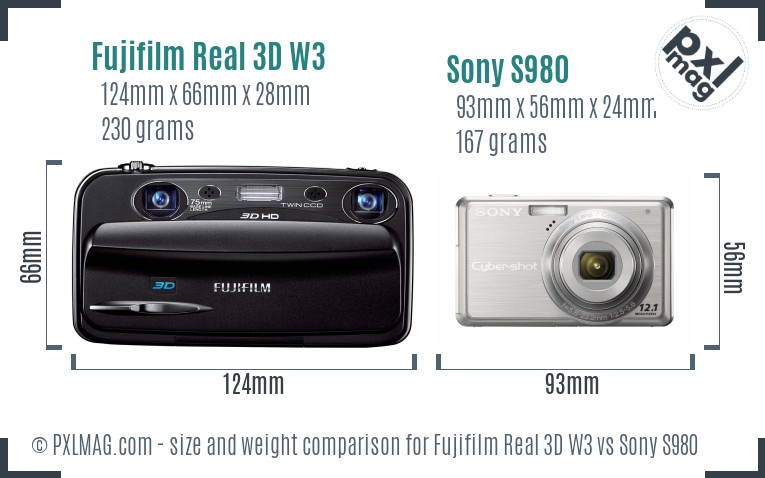 Fujifilm Real 3D W3 vs Sony S980 size comparison