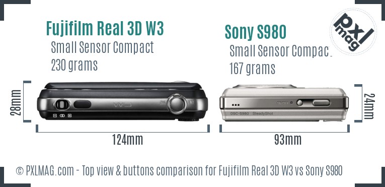 Fujifilm Real 3D W3 vs Sony S980 top view buttons comparison