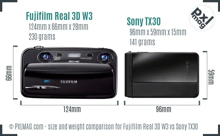 Fujifilm Real 3D W3 vs Sony TX30 size comparison