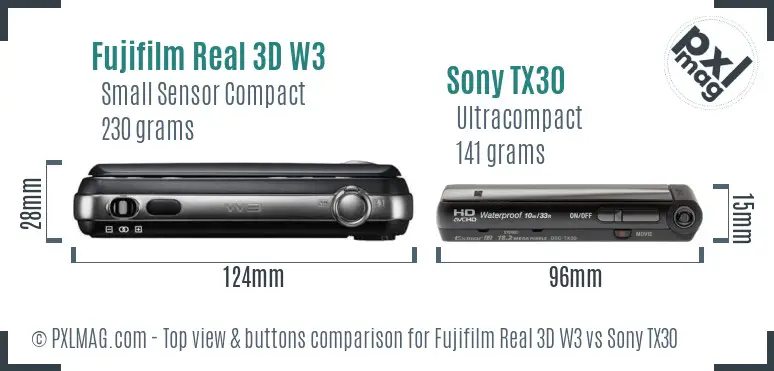 Fujifilm Real 3D W3 vs Sony TX30 top view buttons comparison