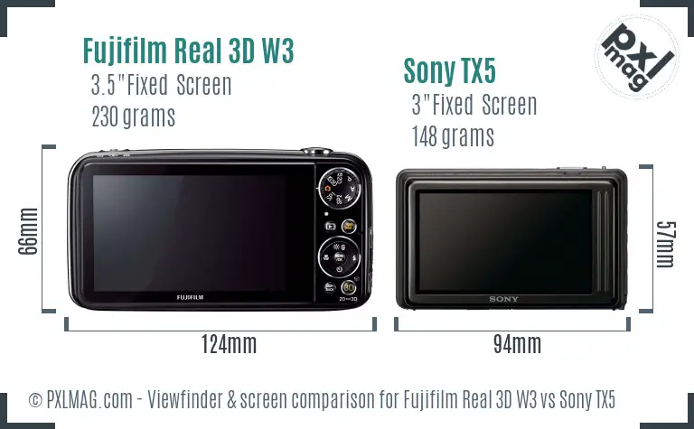 Fujifilm Real 3D W3 vs Sony TX5 Screen and Viewfinder comparison