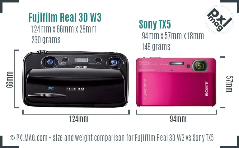 Fujifilm Real 3D W3 vs Sony TX5 size comparison